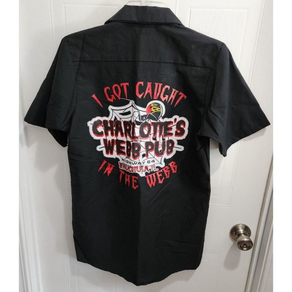 "Charlotte's Webb Pub" Wauchula, FL Black Mechanics Short Sleeve Work Shirt Sz S - Picture 1 of 10